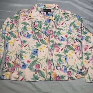 Colleen Lopez Pleather Floral Moto Jacket 2XL Edgy Faux Leather Pink NWOT